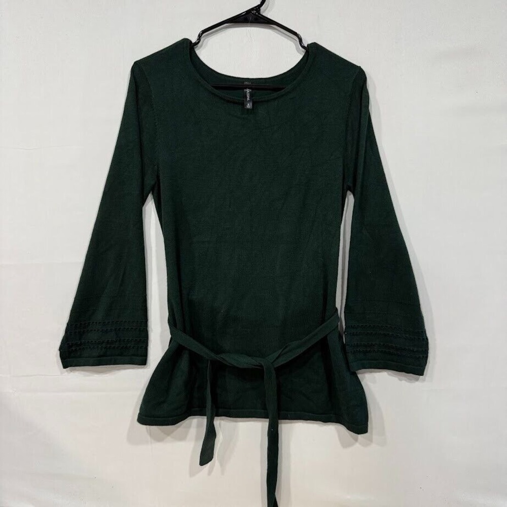 Massini Tunic Top‎ Women's S Green 3/4 Sleeve Belted Stretch Peplum Style